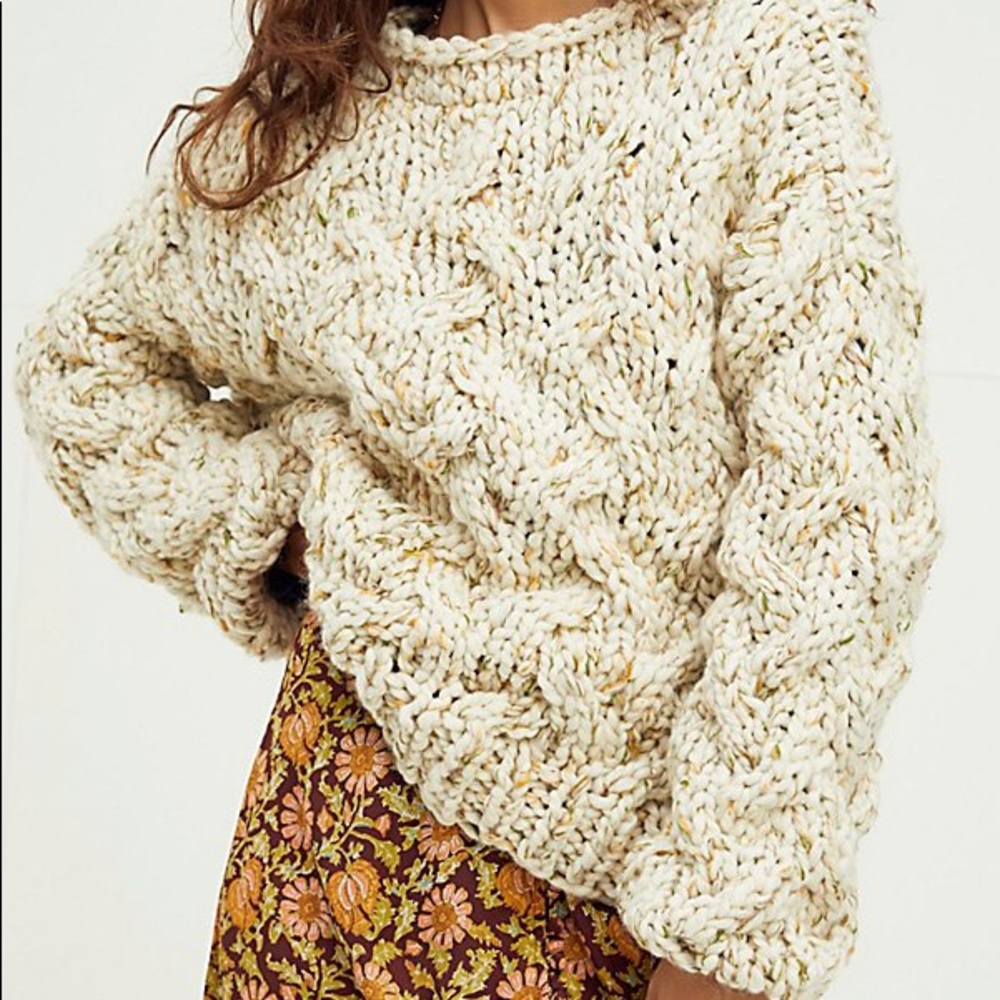 New Free People x Loopy Mango All Over Cable Sweater In Yellow Combo One size